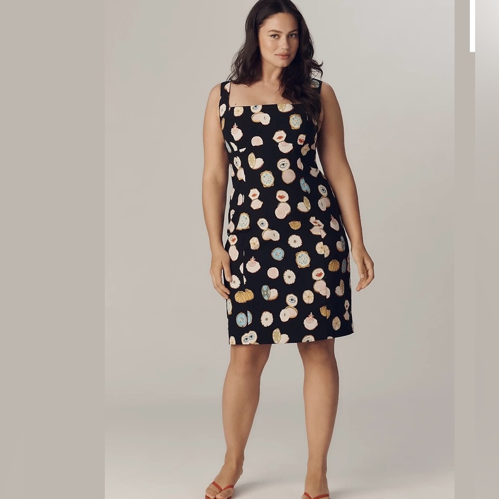 ANTHROPOLOGIE MAEVE SQUARE-NECK MINI DRESS DANIELLE KROLL BLACK SIZE L NWT - Picture 2 of 12